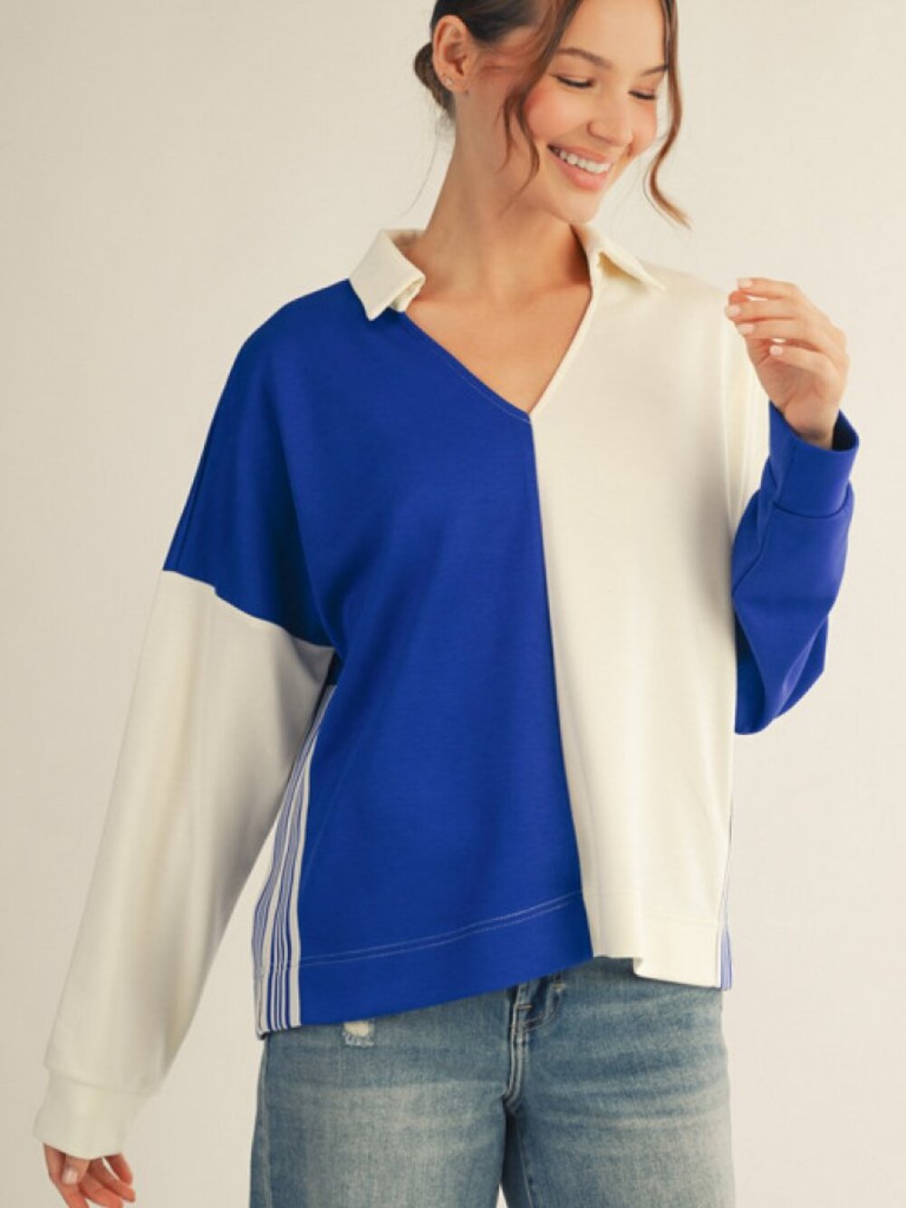 NWT Jodifl Color Block Collared Top in Royal Cream